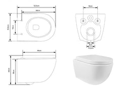 DeerValley wall-hung rimless toilet with super-powerful all-around flush, soft-close toilet seat with full-enclosing design, smooth ceramic surface, white toilet bowl 525 x 358 mm, DE