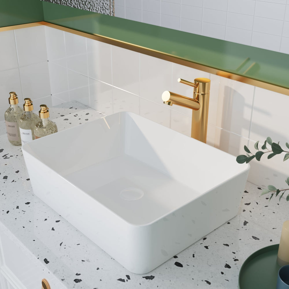 DeerValley Bath DeerValley DV-1V031 Ally Ceramic Sleek Rectangular Bathroom Vessel Sink Vessel Sink