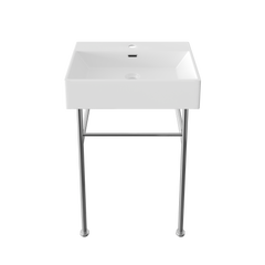 DeerValley Console Washbasin – Double ceramic washbasin with stainless steel frame and towel rails, ideal for family bathrooms, DE