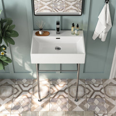 DeerValley Console Washbasin – Double ceramic washbasin with stainless steel frame and towel rails, ideal for family bathrooms, DE