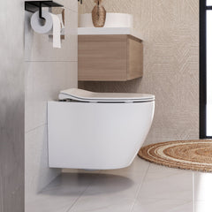 DeerValley Wandhängendes WC mit 360° Superspin-Spülung, Softclose-Sitz & spülrandlosem Design,DE