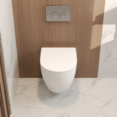 DeerValley wall-hung rimless toilet with super-powerful all-around flush, soft-close toilet seat with full-enclosing design, smooth ceramic surface, white toilet bowl 525 x 358 mm, DE