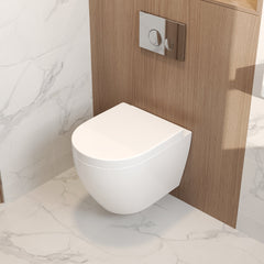 DeerValley wall-hung rimless toilet with super-powerful all-around flush, soft-close toilet seat with full-enclosing design, smooth ceramic surface, white toilet bowl 525 x 358 mm, DE
