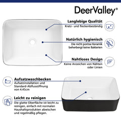Vasque à poser DeerValley – rectangulaire, en céramique, brillante, facile d'entretien et résistante aux rayures