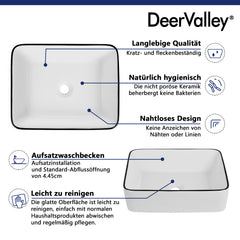 DeerValley Aufsatzwaschbecken in Weiß mit schwarzem Rand – Modernes Design & langlebige Keramik,DE
