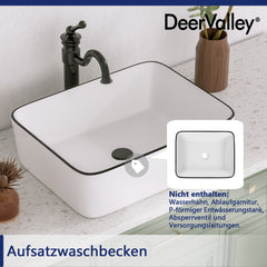 DeerValley Aufsatzwaschbecken in Weiß mit schwarzem Rand – Modernes Design & langlebige Keramik,DE