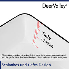DeerValley Aufsatzwaschbecken in Weiß mit schwarzem Rand – Modernes Design & langlebige Keramik,DE