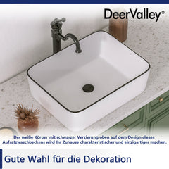 DeerValley Aufsatzwaschbecken in Weiß mit schwarzem Rand – Modernes Design & langlebige Keramik,DE