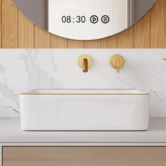 DeerValley DV-1V0365 Lavabo vasque rectangulaire 48 x 38 cm avec bordure dorée, lavabo de salle de bain en céramique blanche rectangulaire à poser sur plan, vasque artistique en porcelaine, lavabo moderne 48 cm,FR