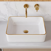 DeerValley DV-1V0365 Vessel Sink Rechteckig 48 x 38 cm Badezimmerwaschbecken mit Goldrand, Weißes Keramik-Rechteckiges Aufsatzwaschbecken Porzellan-Kunstbecken, 48 cm Modernes Waschbecken, DE