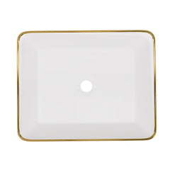 DeerValley DV-1V0365 Lavabo vasque rectangulaire 48 x 38 cm avec bordure dorée, lavabo de salle de bain en céramique blanche rectangulaire à poser sur plan, vasque artistique en porcelaine, lavabo moderne 48 cm,FR