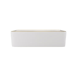 DeerValley DV-1V0365 Lavabo vasque rectangulaire 48 x 38 cm avec bordure dorée, lavabo de salle de bain en céramique blanche rectangulaire à poser sur plan, vasque artistique en porcelaine, lavabo moderne 48 cm,FR
