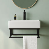 DeerValley Lavabo mural 56 x 36 cm avec barre porte-serviettes noire, lavabo rectangulaire de salle de bain avec trop-plein,FR