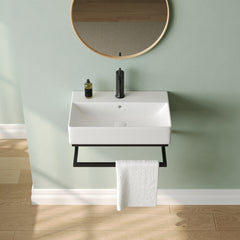DeerValley Lavabo mural 56 x 36 cm avec barre porte-serviettes noire, lavabo rectangulaire de salle de bain avec trop-plein,FR