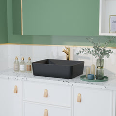 DeerValley DV-2V031 Lavabo vasque rectangulaire 48 x 38 cm, lavabo de salle de bain à poser sans trop-plein, céramique moderne Ally