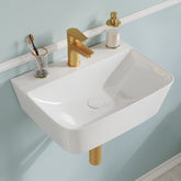 DeerValley DV-EU1WS0433 Wandmontiertes Badezimmer-Waschbecken, Rechteckiges Keramikbecken, Modernes Weiß, Wand- oder Aufsatzmontage, Ohne Überlauf, Mit Wasserloch, 41×32×12 cm,DE