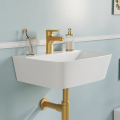 DeerValley DV-EU1WS0433 Wandmontiertes Badezimmer-Waschbecken, Rechteckiges Keramikbecken, Modernes Weiß, Wand- oder Aufsatzmontage, Ohne Überlauf, Mit Wasserloch, 41×32×12 cm,DE