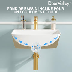 Lavabo mural DeerValley DV-EU1WS0433, Vasque rectangulaire en céramique, Blanc moderne, Installation murale ou sur plan, Sans trop-plein, Avec trou pour robinet, 41×32×12 cm,FR
