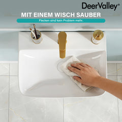 DeerValley DV-EU1WS0433 Wandmontiertes Badezimmer-Waschbecken, Rechteckiges Keramikbecken, Modernes Weiß, Wand- oder Aufsatzmontage, Ohne Überlauf, Mit Wasserloch, 41×32×12 cm,DE