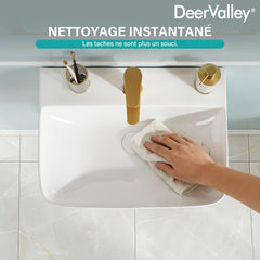 Lavabo mural DeerValley DV-EU1WS0433, Vasque rectangulaire en céramique, Blanc moderne, Installation murale ou sur plan, Sans trop-plein, Avec trou pour robinet, 41×32×12 cm,FR