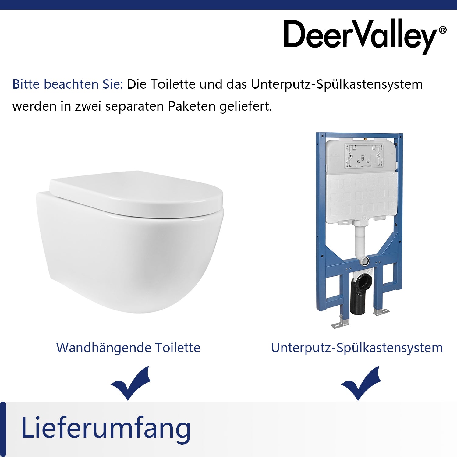 DeerValley wall-hung rimless toilet with super-powerful all-around flush, soft-close toilet seat with full-enclosing design, smooth ceramic surface, white toilet bowl 525 x 358 mm, DE 