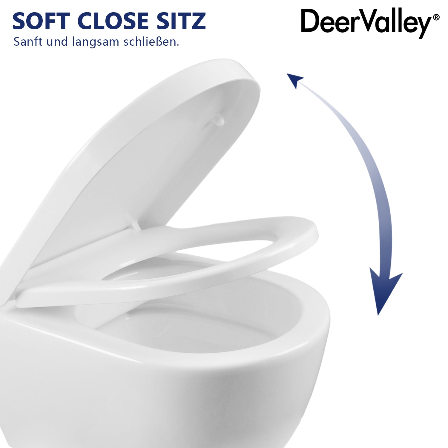 DeerValley wall-hung rimless toilet with super-powerful all-around flush, soft-close toilet seat with full-enclosing design, smooth ceramic surface, white toilet bowl 525 x 358 mm, DE 