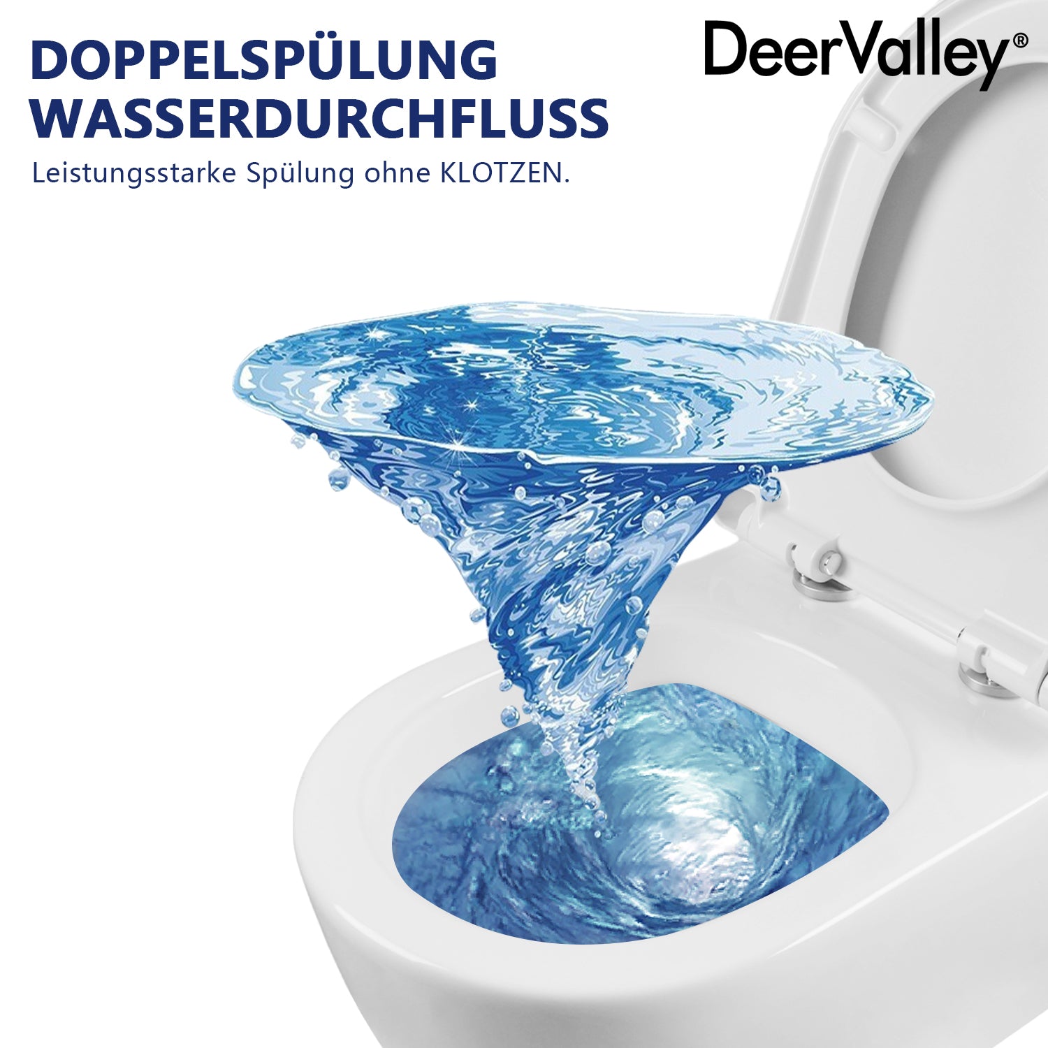 DeerValley wall-hung rimless toilet with super-powerful all-around flush, soft-close toilet seat with full-enclosing design, smooth ceramic surface, white toilet bowl 525 x 358 mm, DE 