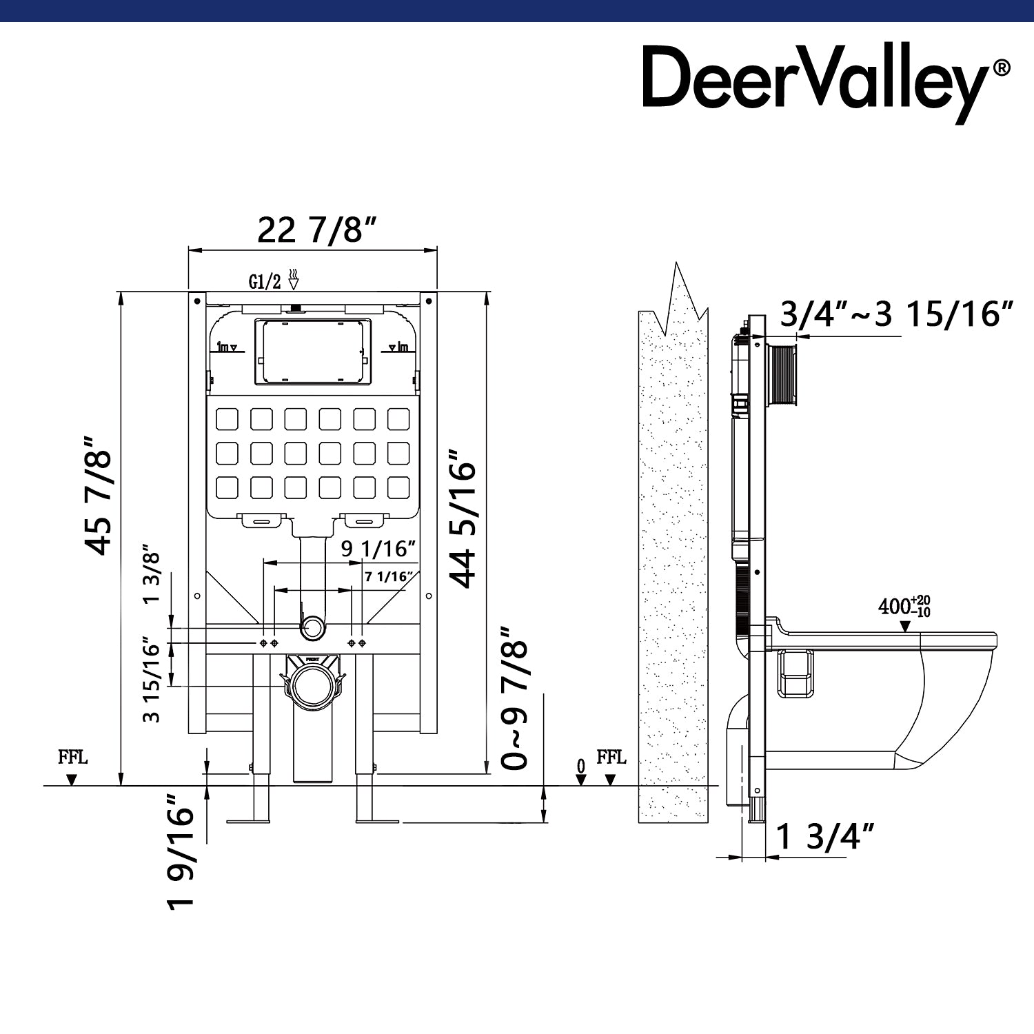 DeerValley Unterputz-Spülkasten für Wand-WCs – Kompatibel mit DV-1F0069 / DV-1F0070, Modell DV-1C0087,DE