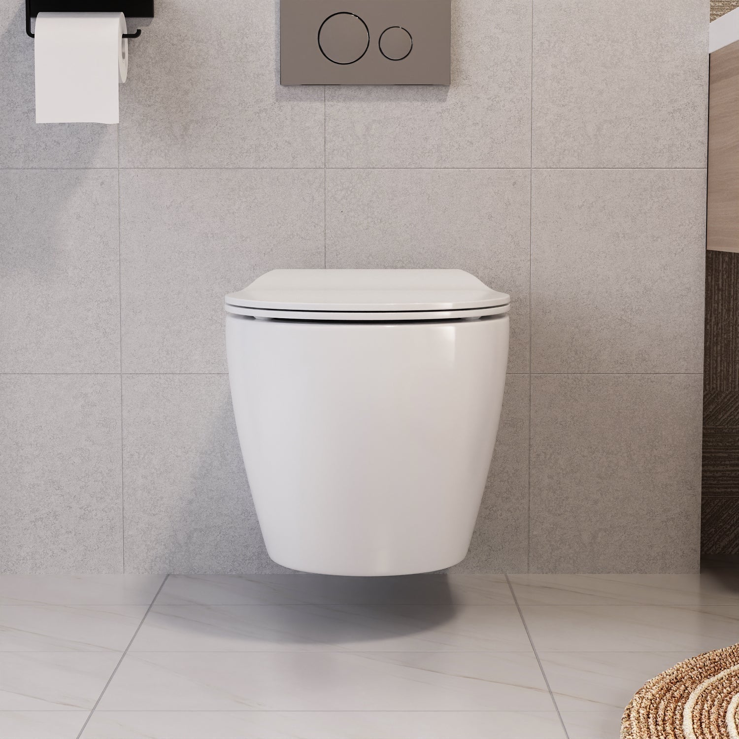 DeerValley Wandhängendes WC mit 360° Superspin-Spülung, Softclose-Sitz & spülrandlosem Design,DE