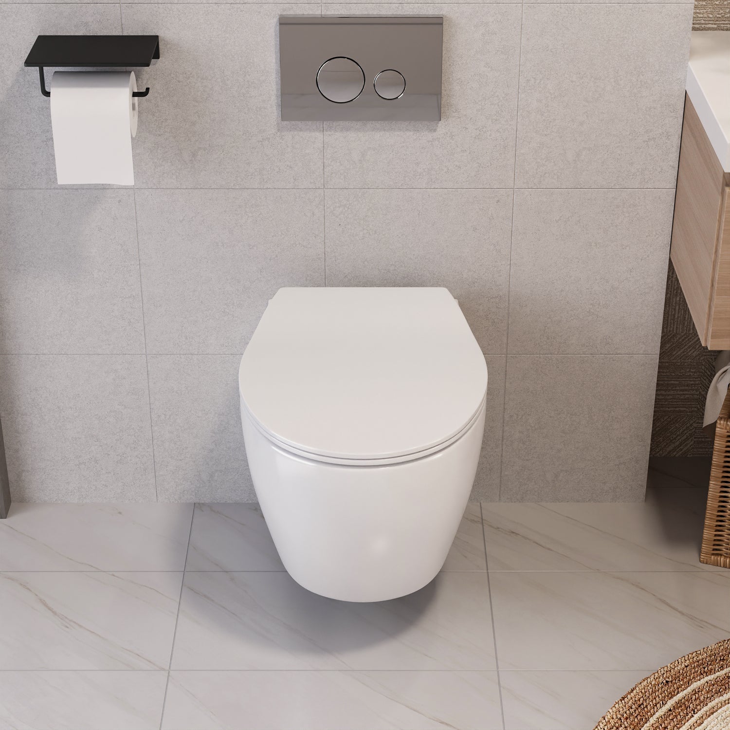 DeerValley Wandhängendes WC mit 360° Superspin-Spülung, Softclose-Sitz & spülrandlosem Design,DE