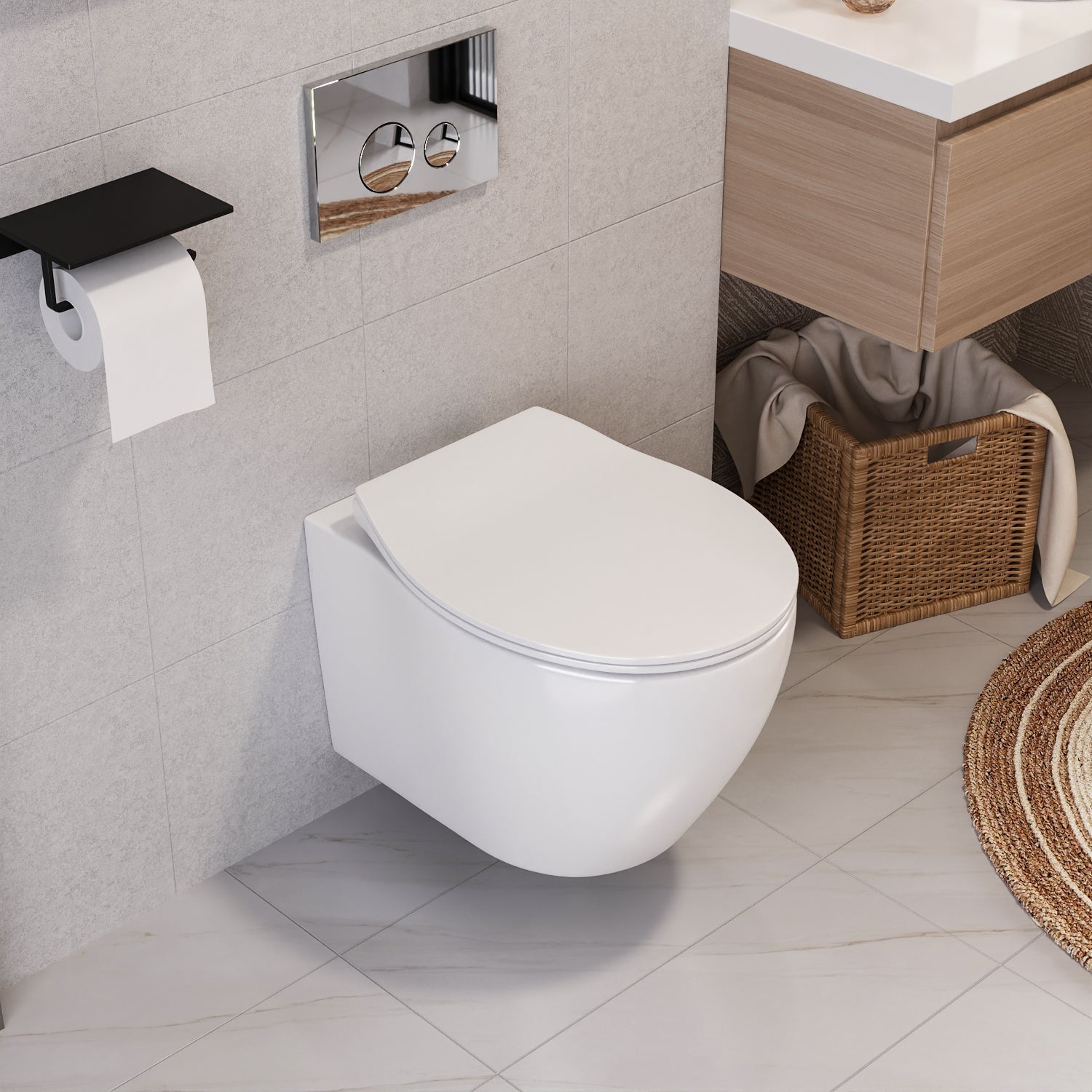 DeerValley Wandhängendes WC mit 360° Superspin-Spülung, Softclose-Sitz & spülrandlosem Design,DE
