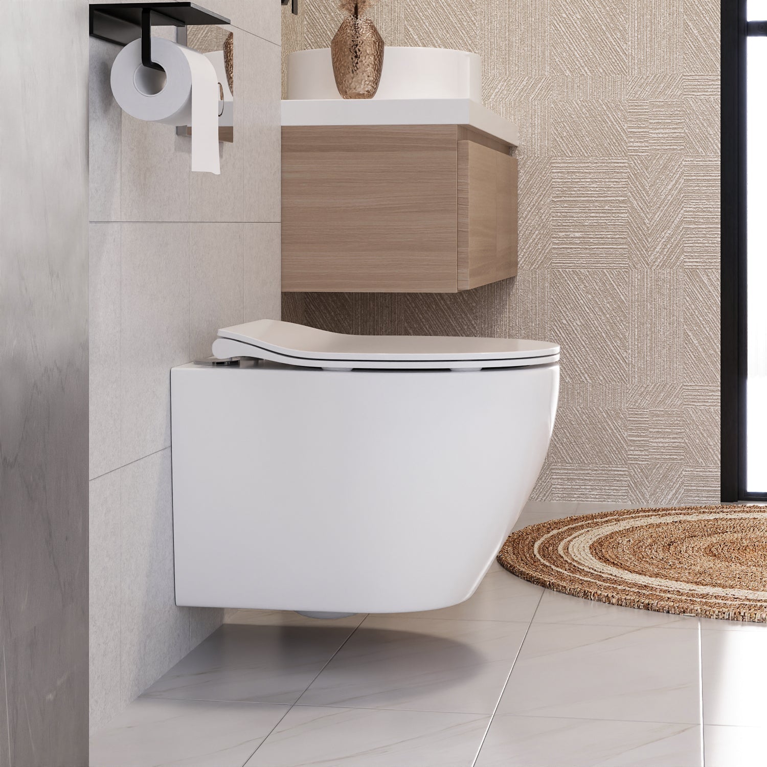 DeerValley Wandhängendes WC mit 360° Superspin-Spülung, Softclose-Sitz & spülrandlosem Design,DE