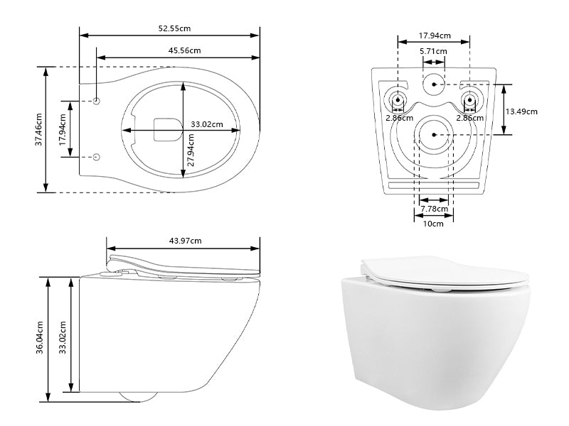 DeerValley Wandhängendes WC mit 360° Superspin-Spülung, Softclose-Sitz & spülrandlosem Design,DE