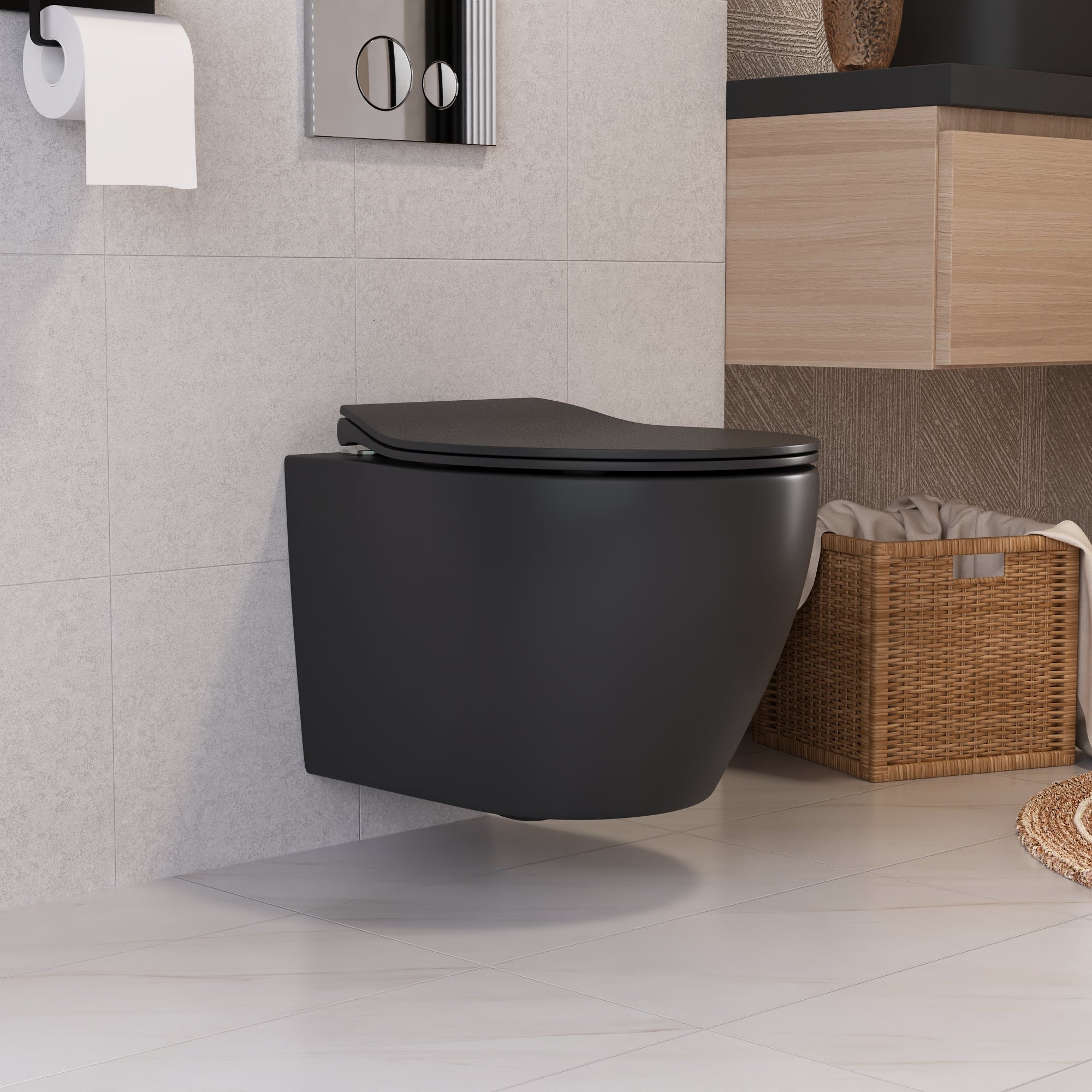 DeerValley Wandhängendes WC mit 360° Superspin-Spülung, Softclose-Sitz & spülrandlosem Design,DE
