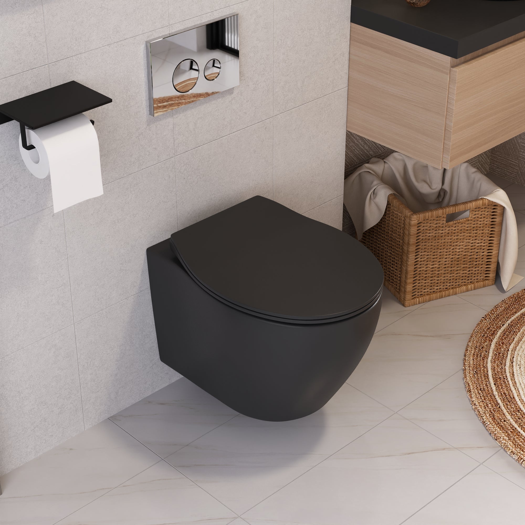 DeerValley Wandhängendes WC mit 360° Superspin-Spülung, Softclose-Sitz & spülrandlosem Design,DE