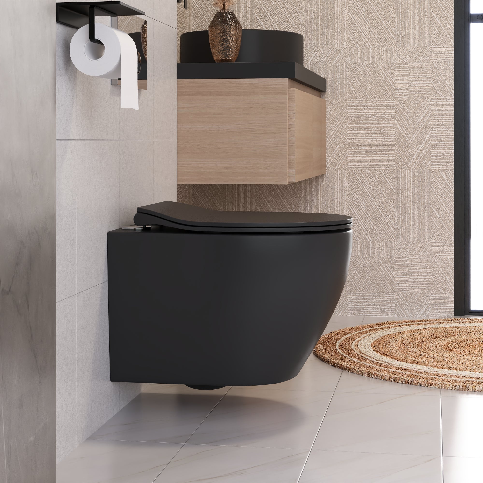 DeerValley Wandhängendes WC mit 360° Superspin-Spülung, Softclose-Sitz & spülrandlosem Design,DE