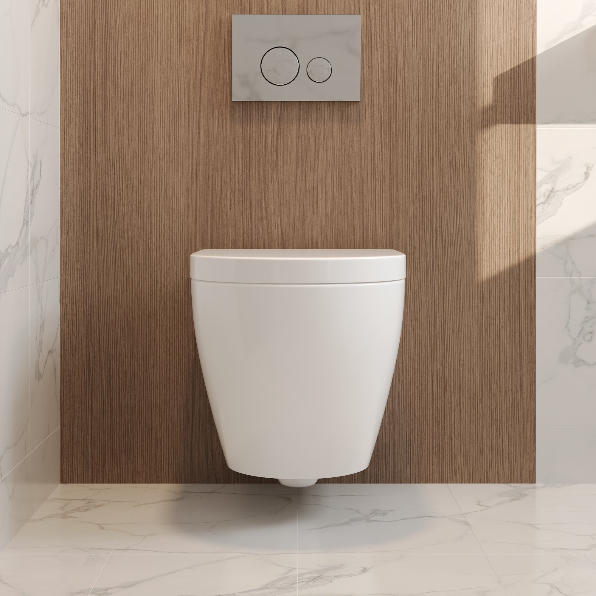 DeerValley wall-hung rimless toilet with super-powerful all-around flush, soft-close toilet seat with full-enclosing design, smooth ceramic surface, white toilet bowl 525 x 358 mm, DE 