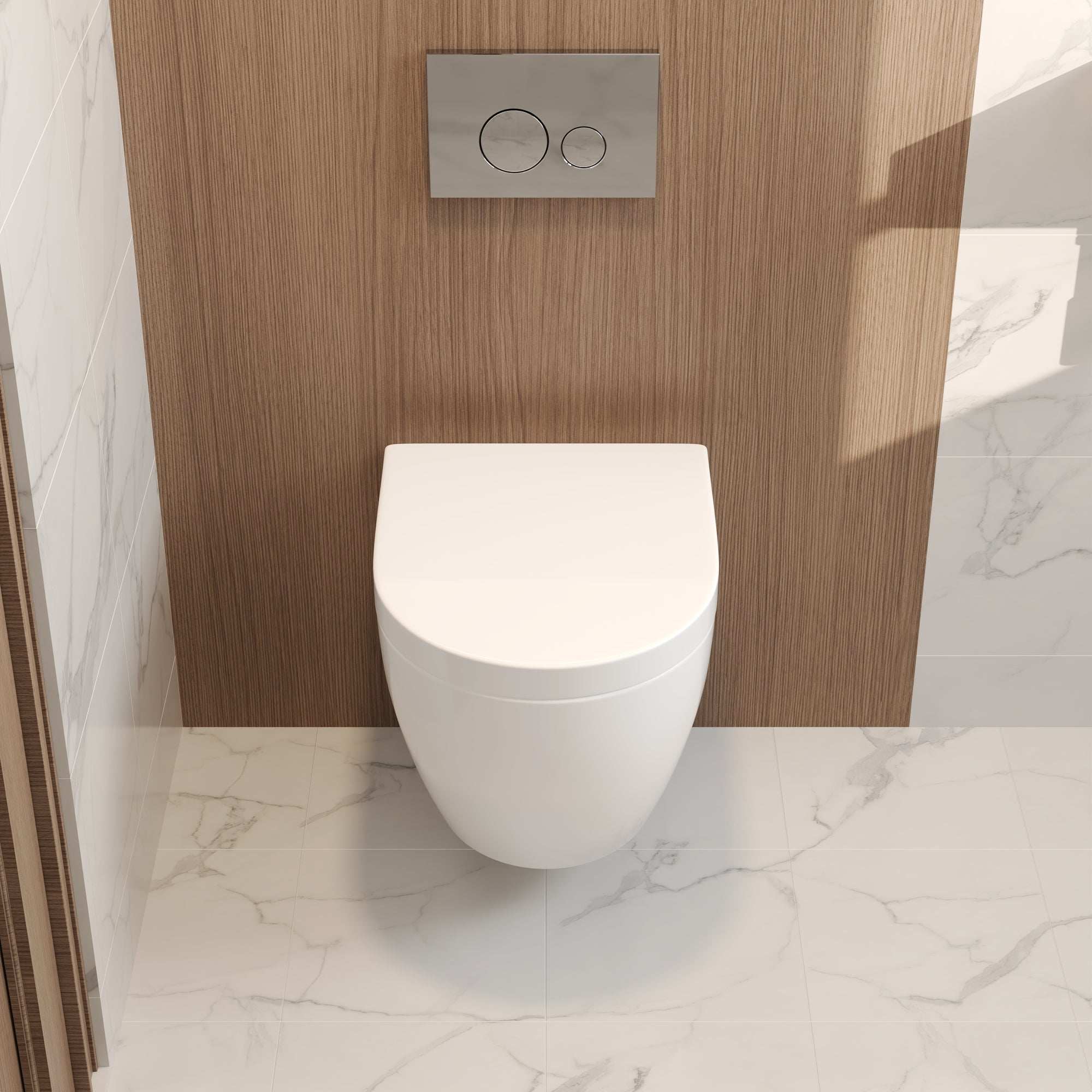 DeerValley wall-hung rimless toilet with super-powerful all-around flush, soft-close toilet seat with full-enclosing design, smooth ceramic surface, white toilet bowl 525 x 358 mm, DE 