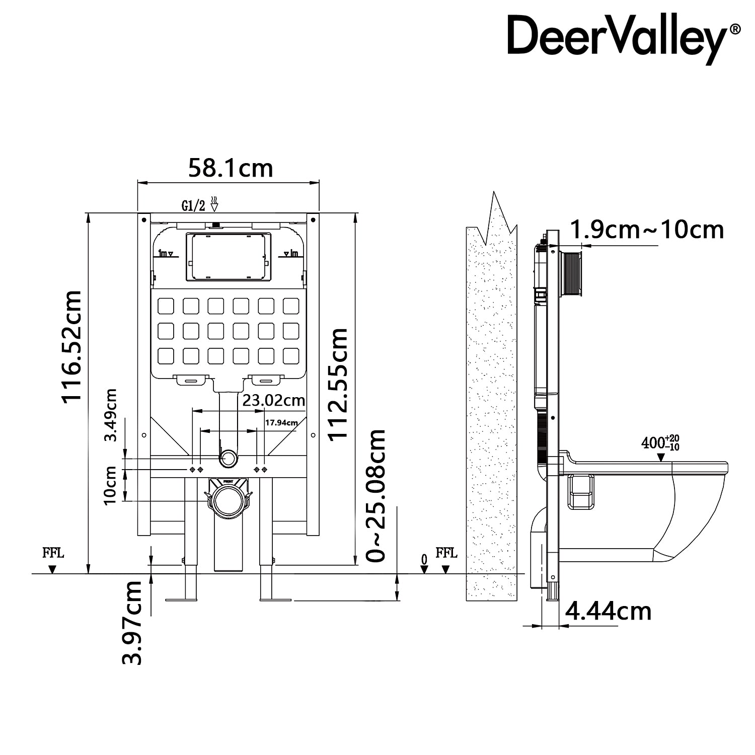 DeerValley wall-hung rimless toilet with super-powerful all-around flush, soft-close toilet seat with full-enclosing design, smooth ceramic surface, white toilet bowl 525 x 358 mm, DE 