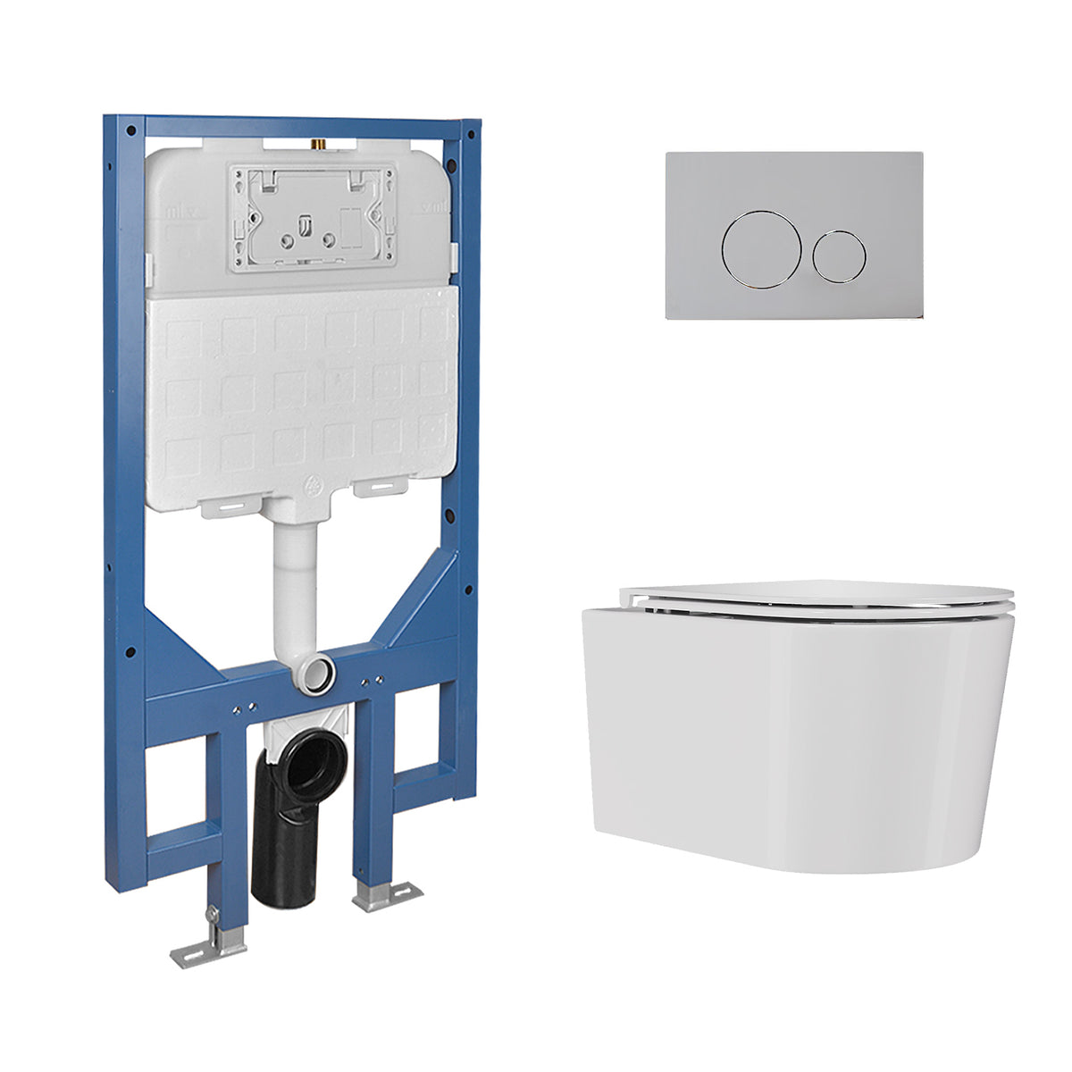 DeerValley DV-EU1F0379 WC suspendu avec réservoir encastré, chasse double sans bride 4,2/6,1 L, cuvette allongée céramique suspendue, ensemble WC mural moderne gain de place,FR