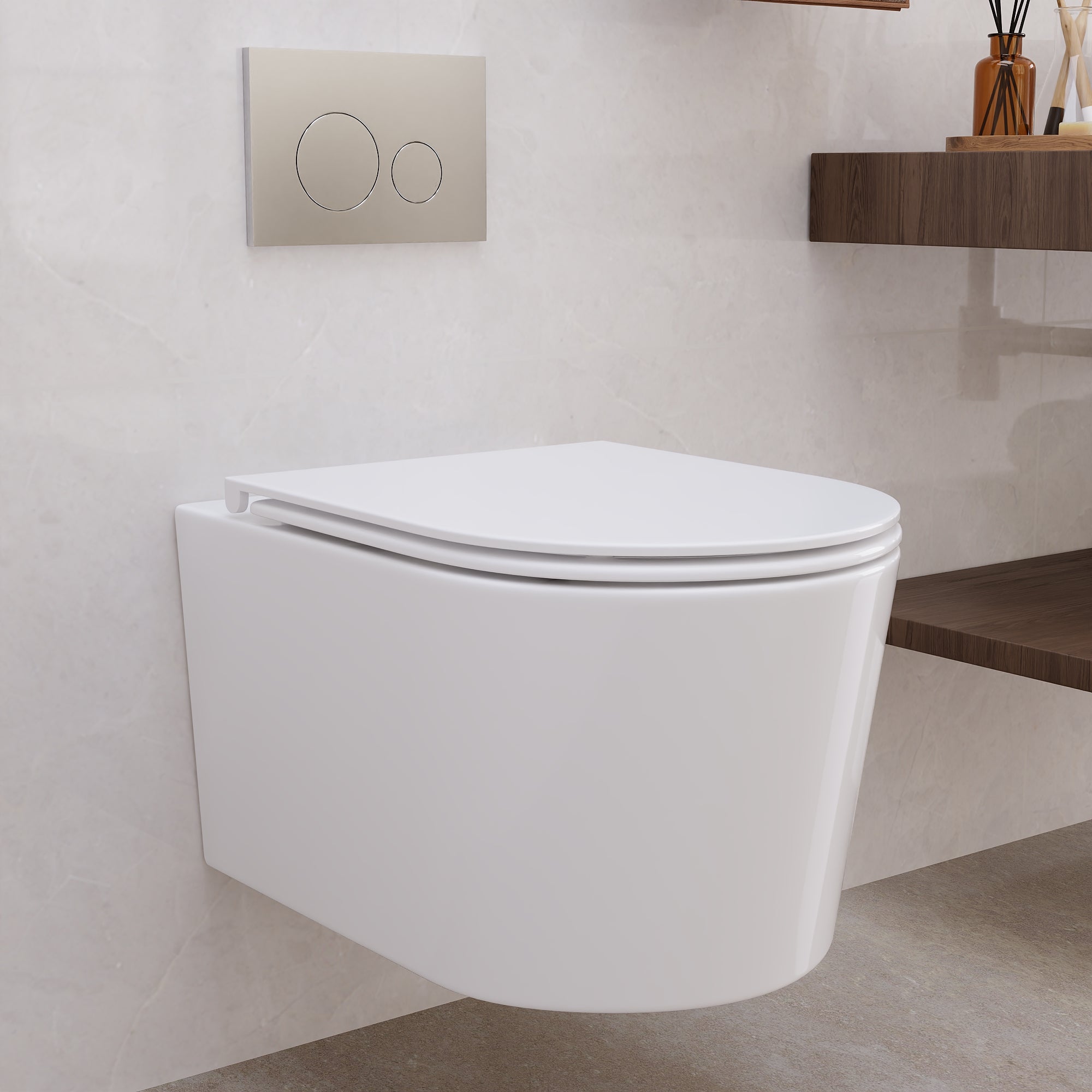 DeerValley DV-EU1F0379 WC suspendu avec réservoir encastré, chasse double sans bride 4,2/6,1 L, cuvette allongée céramique suspendue, ensemble WC mural moderne gain de place,FR