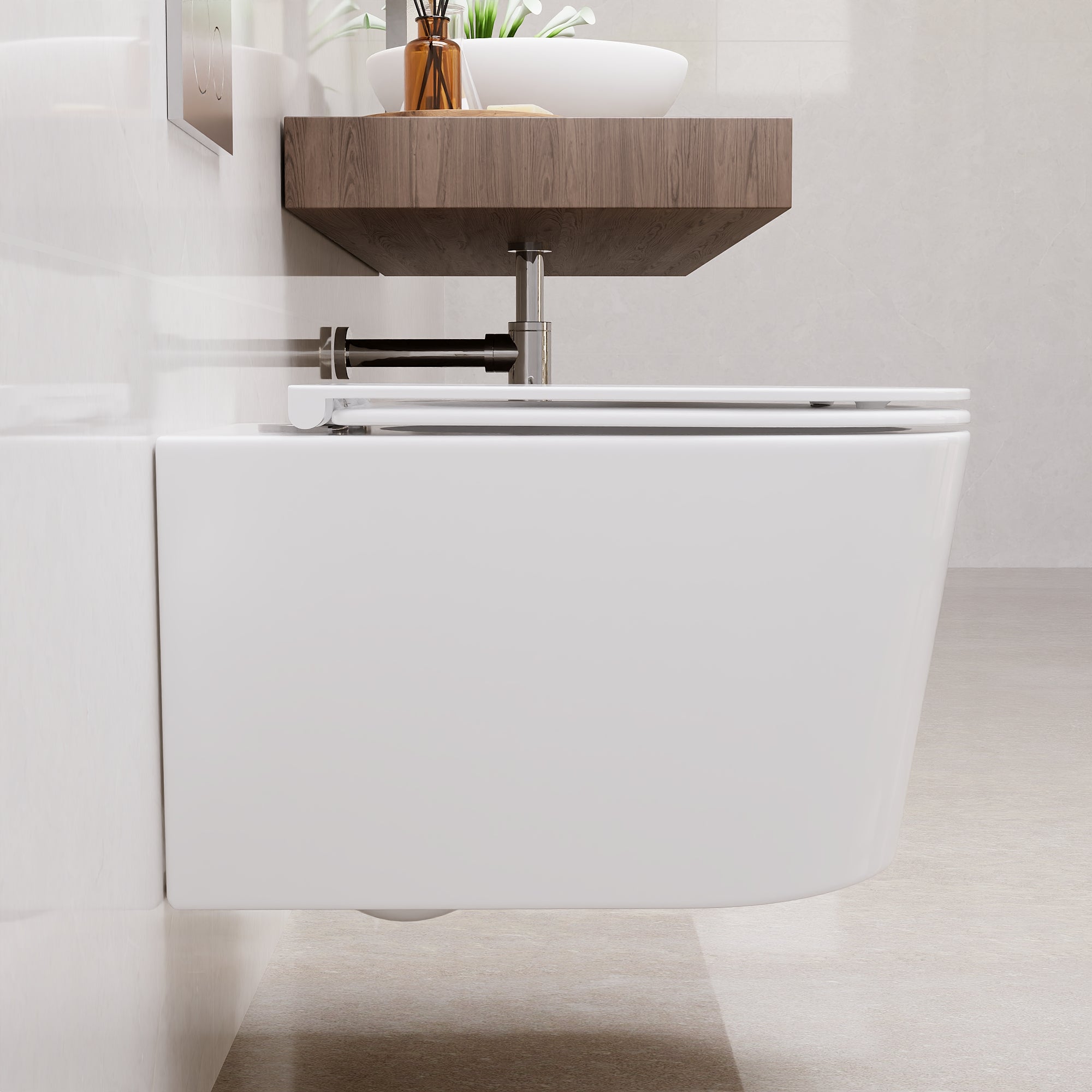 DeerValley DV-EU1F0379 WC suspendu avec réservoir encastré, chasse double sans bride 4,2/6,1 L, cuvette allongée céramique suspendue, ensemble WC mural moderne gain de place,FR