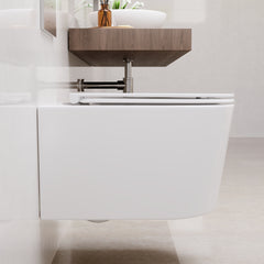 DeerValley DV-EU1F0379 WC suspendu avec réservoir encastré, chasse double sans bride 4,2/6,1 L, cuvette allongée céramique suspendue, ensemble WC mural moderne gain de place,FR