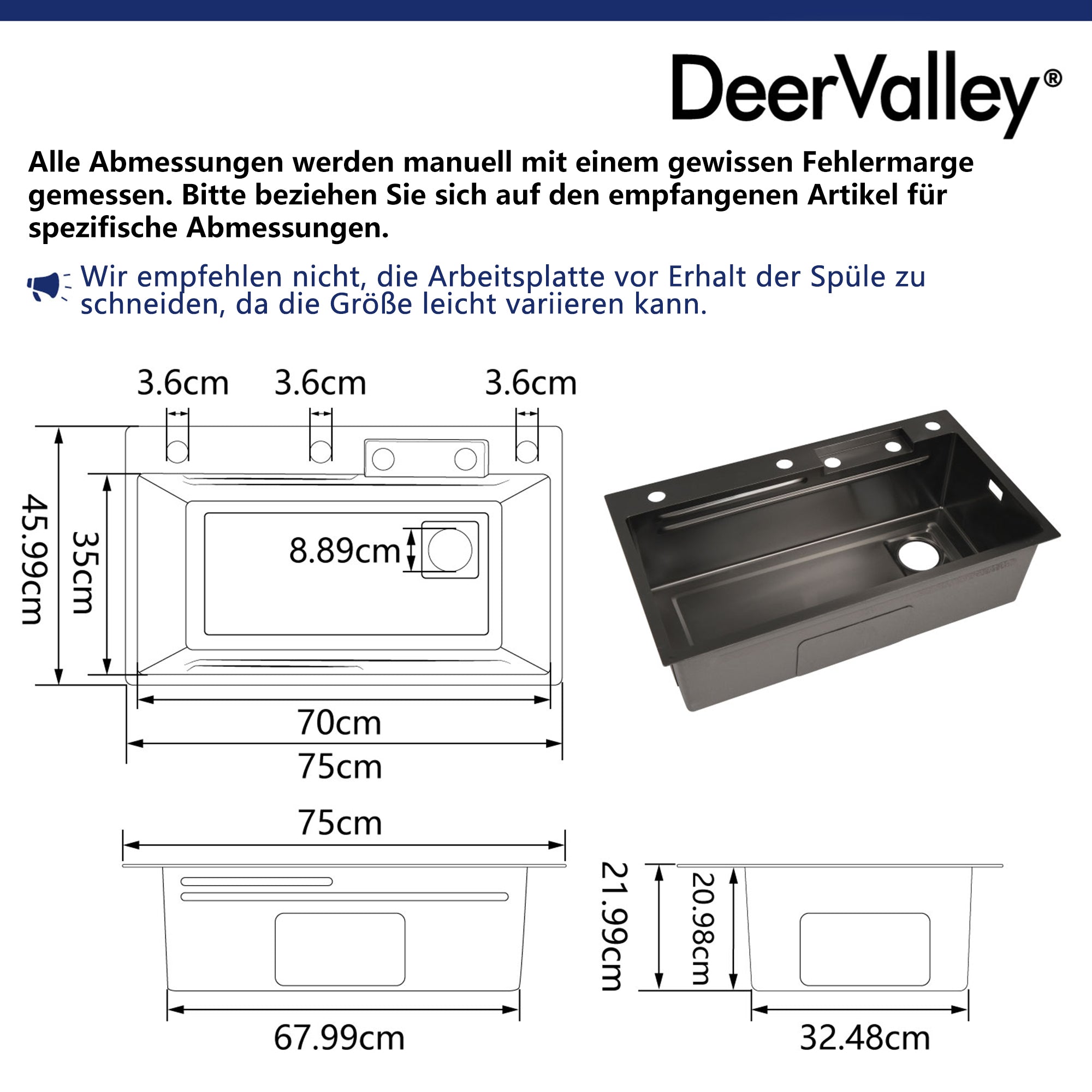 Évier de cuisine en acier inoxydable DeerValley avec robinet cascade, système de lavage de tasse à haute pression et ensemble d'accessoires complet 