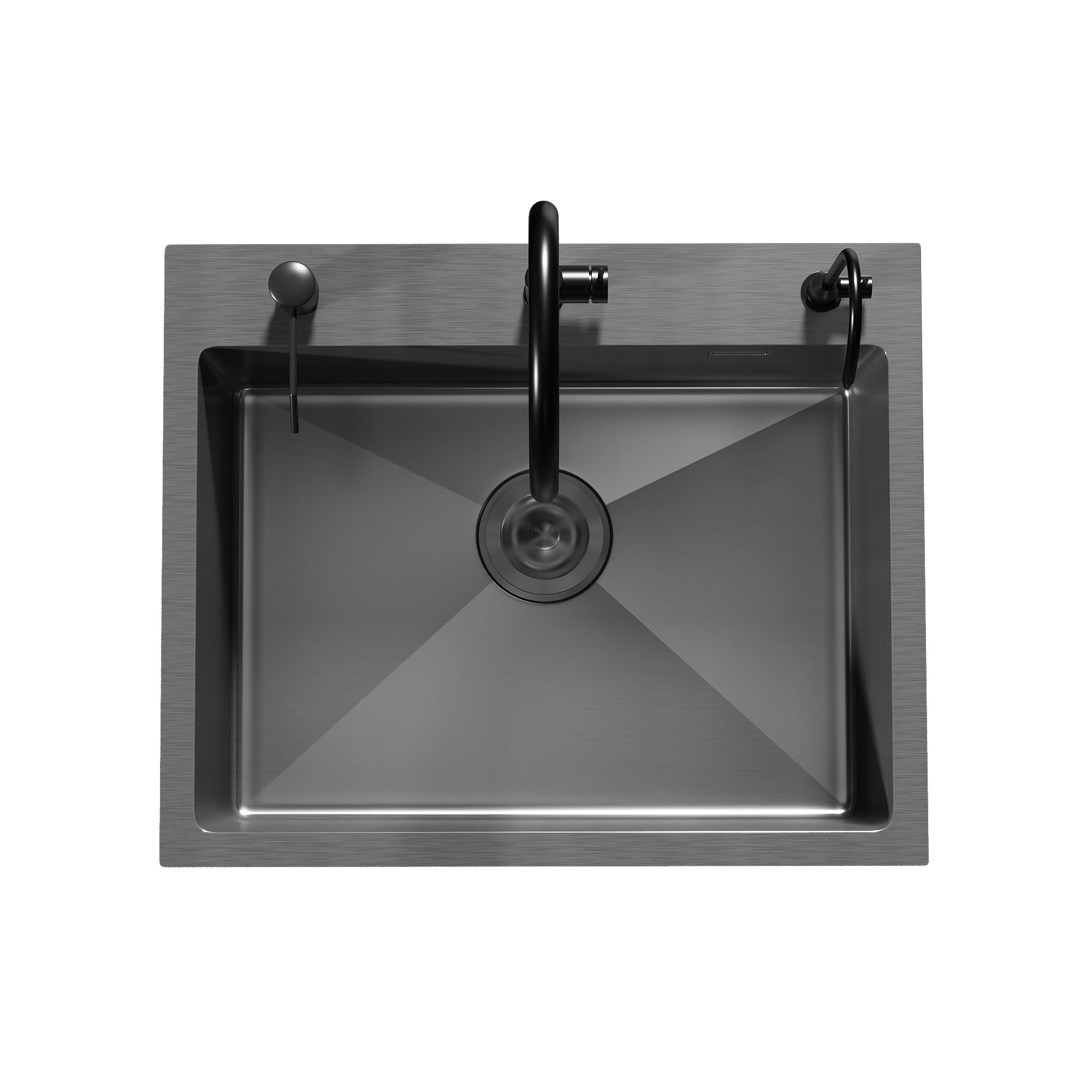 DeerValley DV-EU1K0390 55 cm x 45 cm Einbau-Küchenspüle mit Wasserhahn-Set, Nano-Schwarz Edelstahl Handgefertigte Aufsatzspüle mit großem Einzelbecken, ausziehbarem Abtropfkorb und Pop-up-Ablauf,DE