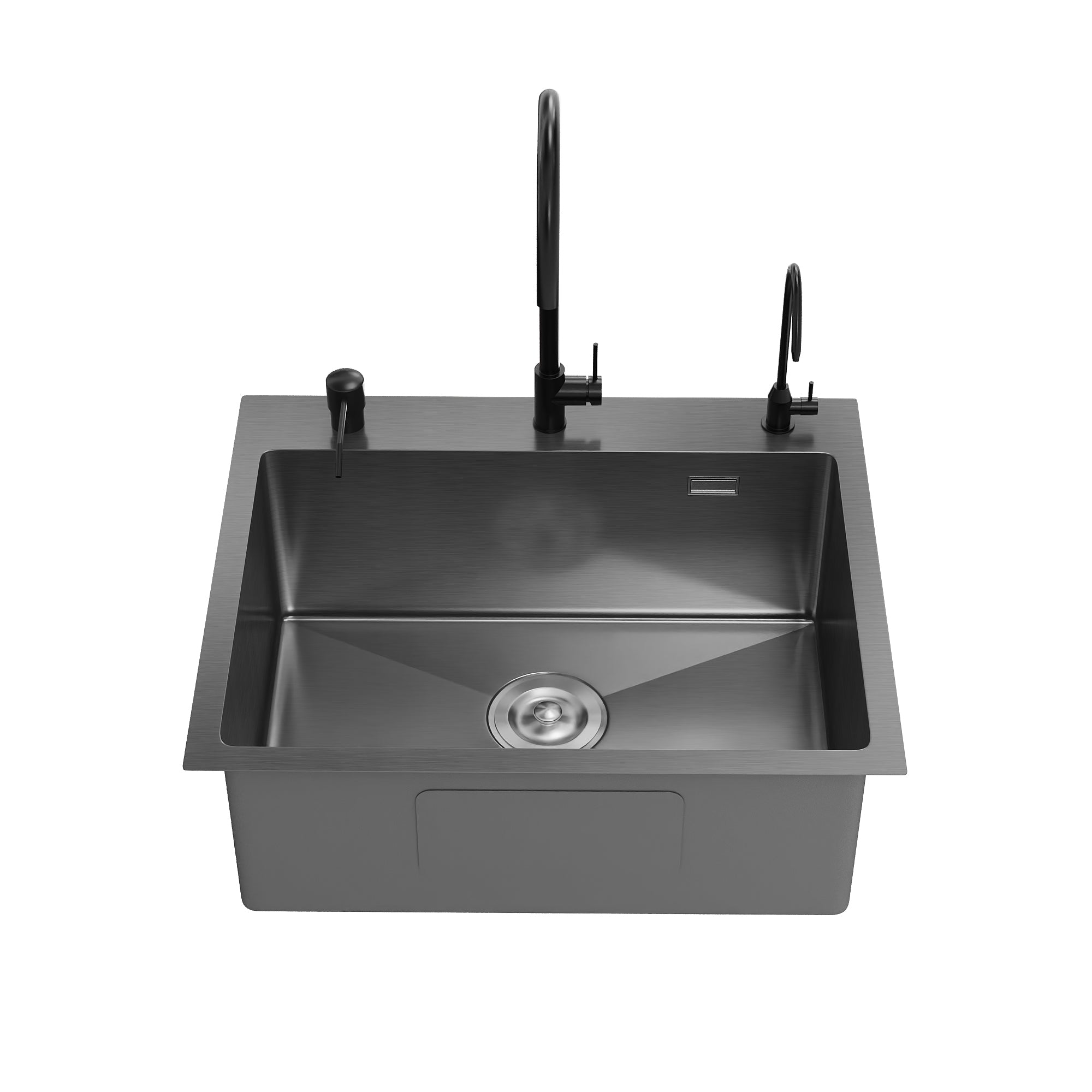 DeerValley DV-EU1K0390 Évier de cuisine encastrable 55 cm x 45 cm avec ensemble robinet, évier simple en acier inoxydable noir nano, fait à la main, avec panier égouttoir rétractable et bonde à pression,FR