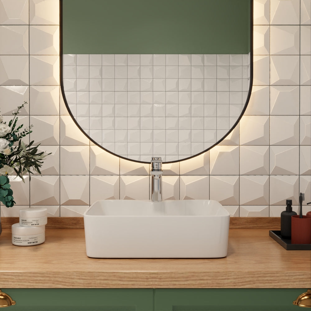 Modern rectangular countertop washbasin – Elegant, durable and easy to clean for home and commercial use, DE 