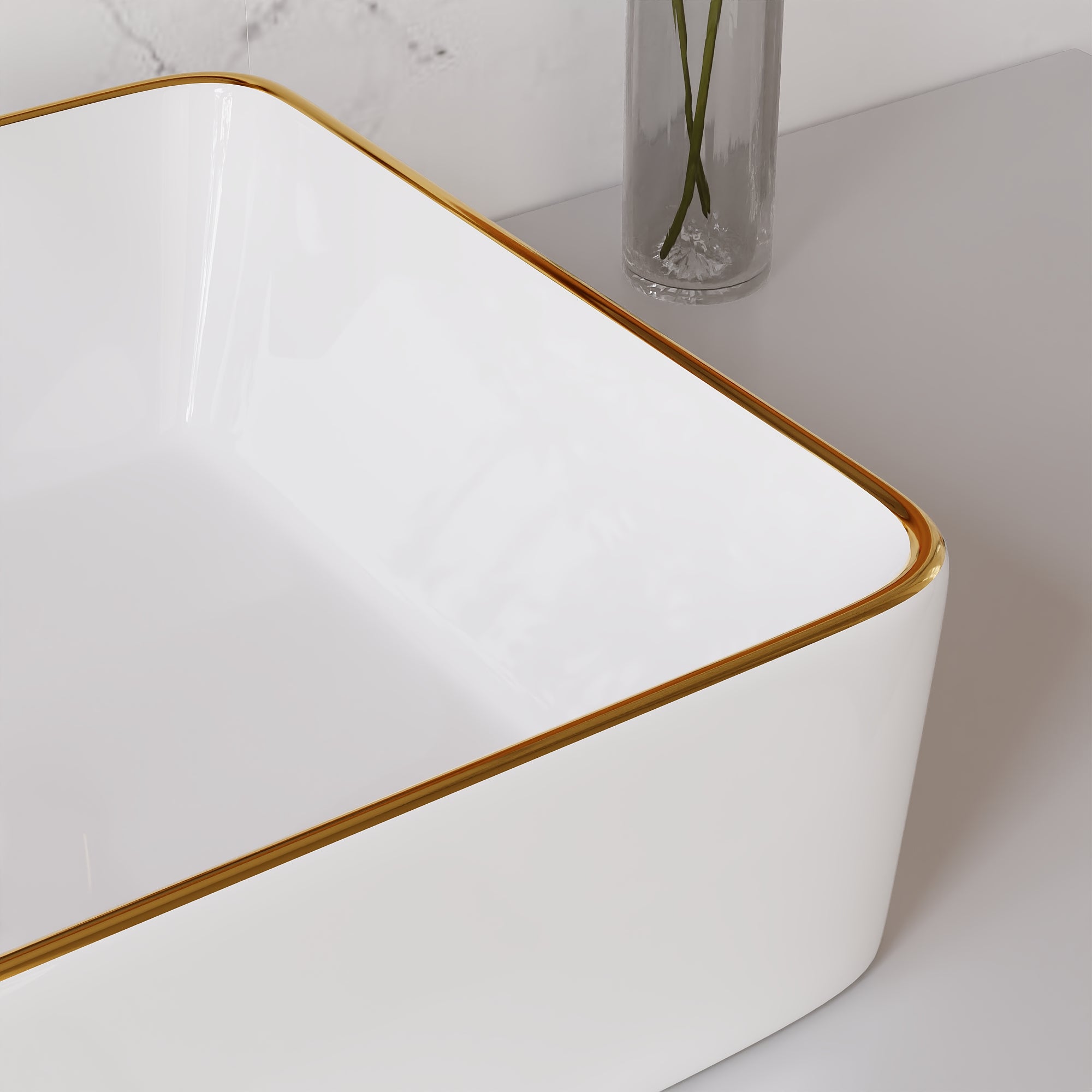 DeerValley DV-1V0365 Lavabo vasque rectangulaire 48 x 38 cm avec bordure dorée, lavabo de salle de bain en céramique blanche rectangulaire à poser sur plan, vasque artistique en porcelaine, lavabo moderne 48 cm,FR