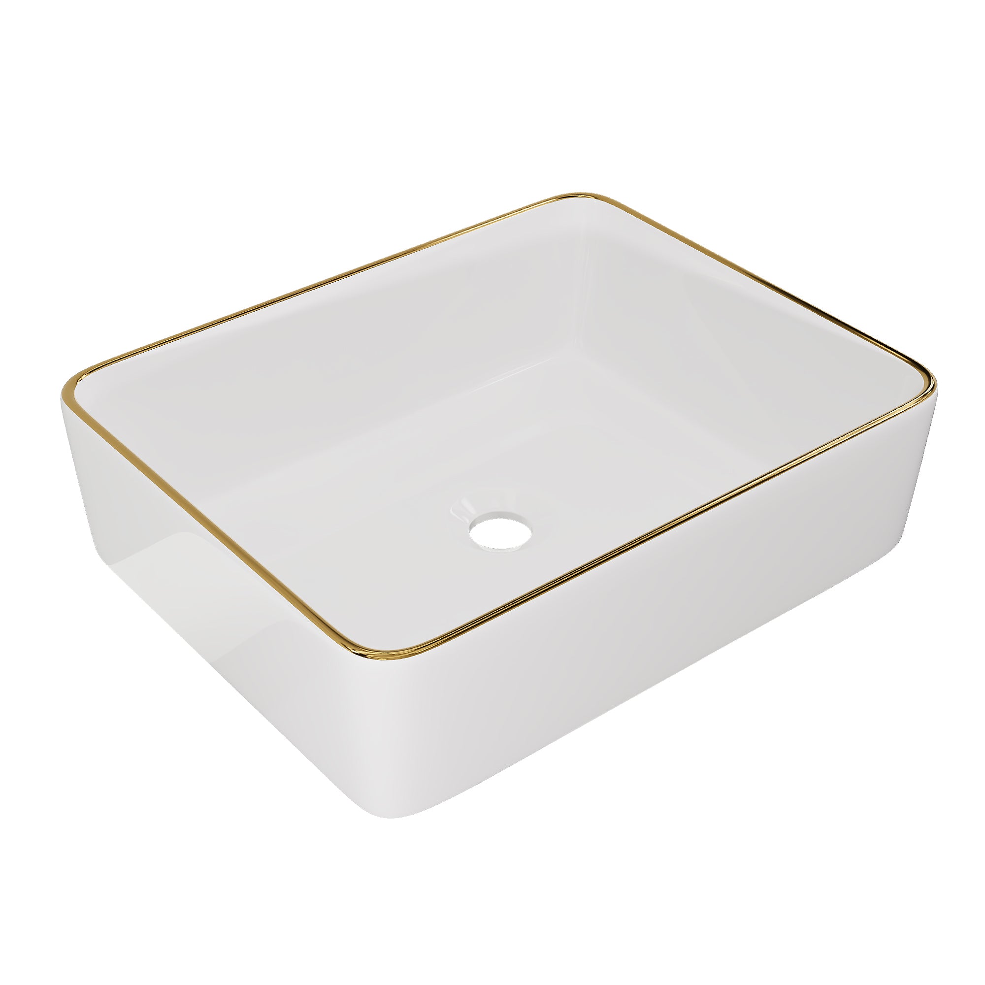 DeerValley DV-1V0365 Lavabo vasque rectangulaire 48 x 38 cm avec bordure dorée, lavabo de salle de bain en céramique blanche rectangulaire à poser sur plan, vasque artistique en porcelaine, lavabo moderne 48 cm,FR