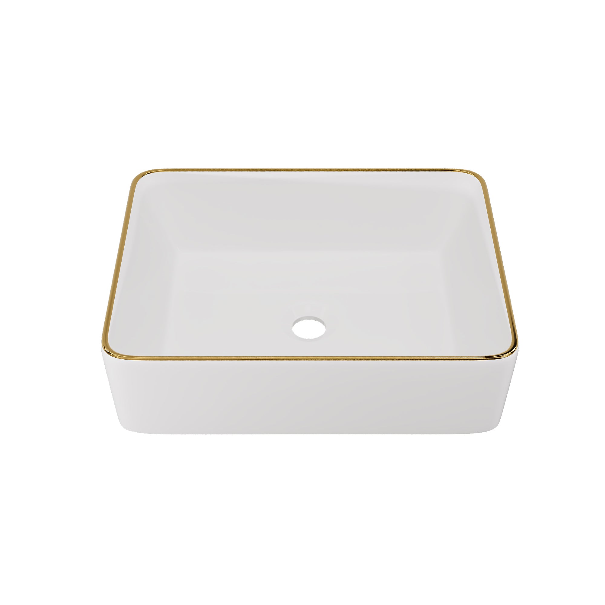 DeerValley DV-1V0365 Lavabo vasque rectangulaire 48 x 38 cm avec bordure dorée, lavabo de salle de bain en céramique blanche rectangulaire à poser sur plan, vasque artistique en porcelaine, lavabo moderne 48 cm,FR